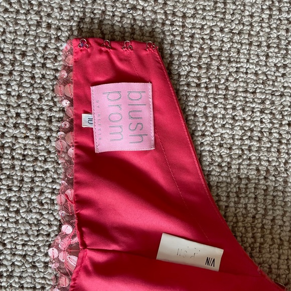 Blush Prom | Hot Pink/Coral Two Piece Prom Dress - Picture 6 of 7